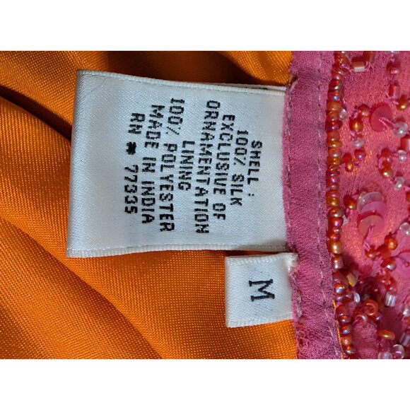 Vintage Y2K Scala Beaded Silk Halter Key Hole Backless Pink Double Slit Gown M - Picture 12 of 15